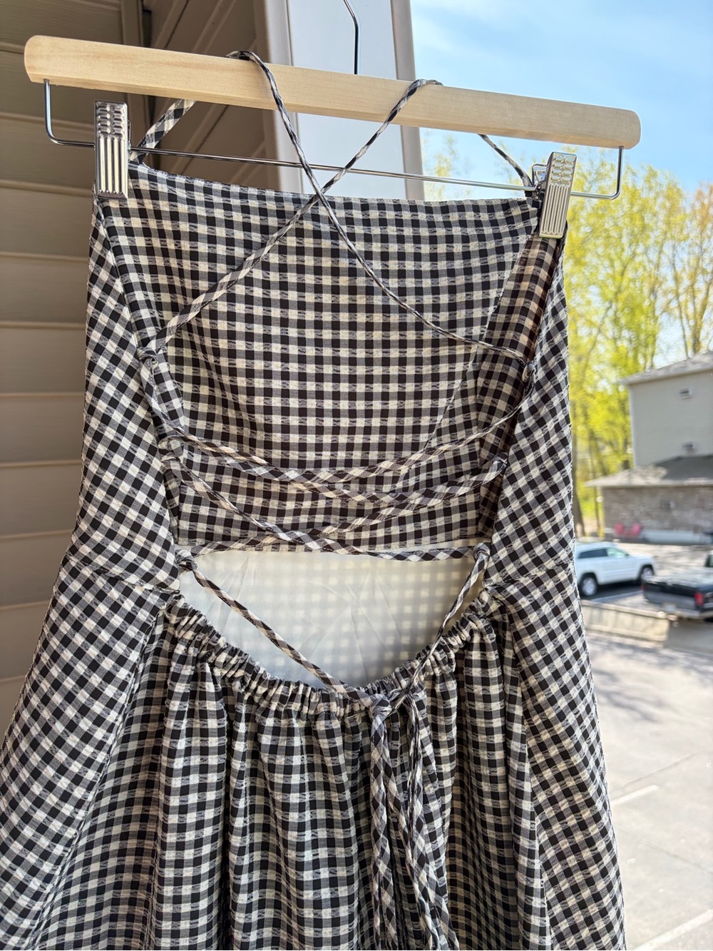 🆕 🏁Gianni Bini Gingham Maxi Dress Black White Tie Waist Casual Size 6 Sundress - Picture 9 of 17